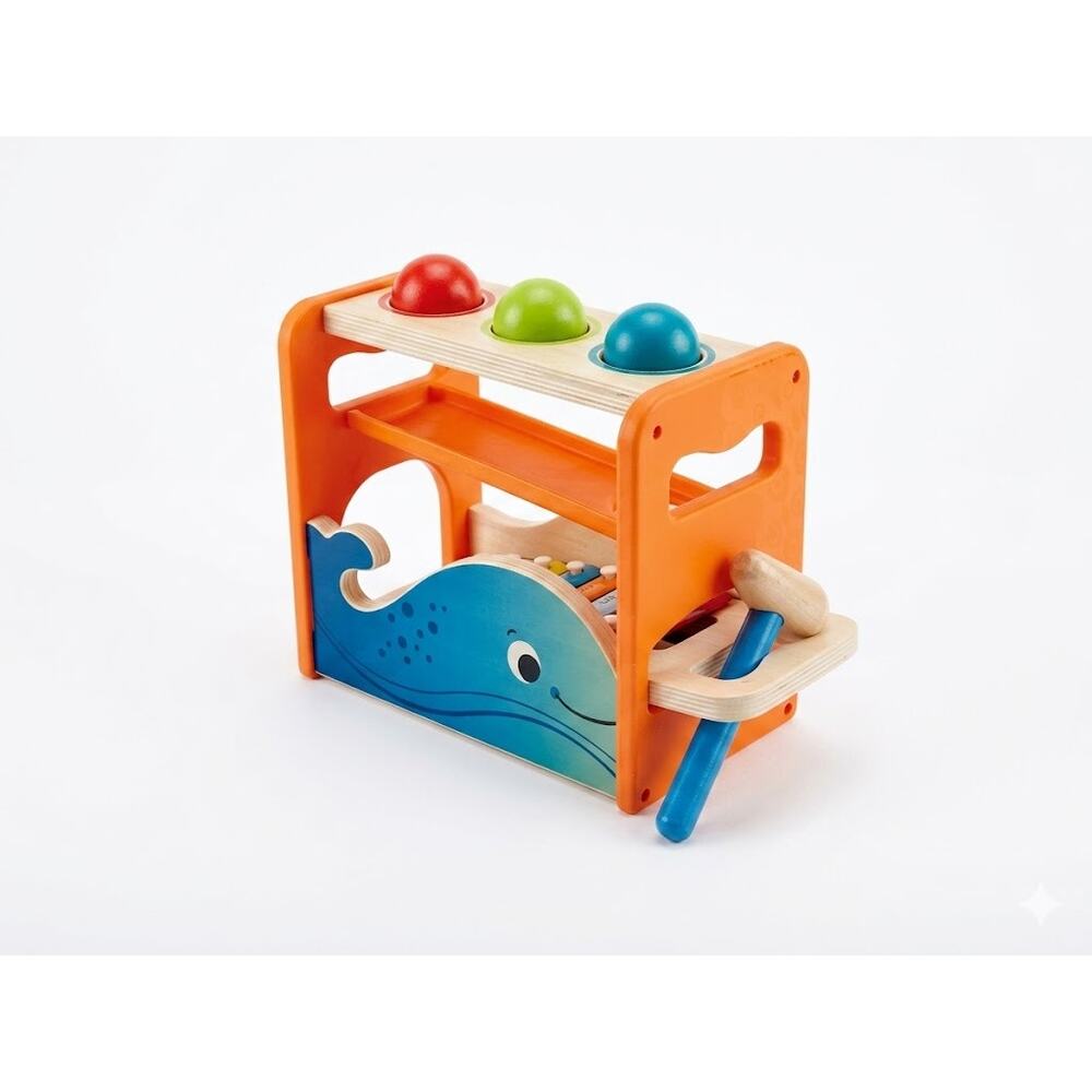 B. toys Xylo-Pound Whale Wooden Pounding Bench Xylophone Musical Toy Complete
